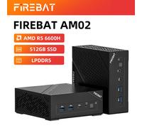 FIREBAT Mini PC AM02L AMD 6600H , 16GB LPDDR5 512GB M.2 NVMe, Windows 11 Home Pre-Activated, 4K Display HDMI 2.1/DP 1.4, WiFi 6+2.5G Ethernet, Bluetooth 5.2 - Compact PC for Light Gaming (LOL/CS2) & D