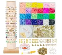FireBee 5000+ Clay Beads Bracelet Making Kit, 24 Colors Flat Heishi Beads Letter Beads Cute Stuff Charms with Strings Accessories, DIY Arts and Christmas Crafts Gifts for Kids Adults