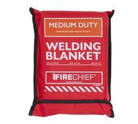 Firechief Hot Works Welding Blanket Medium Duty 1 x 1m - Dual-Sided Vermiculite Fiberglass Cloth, Heat Resistant to 850°C, Fire Resistant Mat with Kevlar Stitching & Eyelets