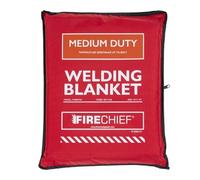 Firechief Hot Works Welding Blanket Medium Duty 1 x 2m - Dual-Sided Vermiculite Fiberglass Cloth, Heat Resistant to 850°C, Fire Resistant Mat with Kevlar Stitching & Eyelets