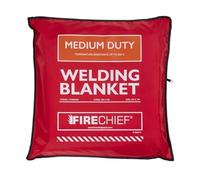 Firechief Hot Works Welding Blanket Medium Duty 2 x 3m - Dual-Sided Vermiculite Fiberglass Cloth, Heat Resistant to 850°C, Fire Resistant Mat with Kevlar Stitching & Eyelets