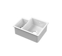 Balterley 549mm White Kitchen Sink, Right Hand Undermount Double Bowl with Overflow Hole, Durable Fireclay Ceramic Kitchen Sink Bowl, Undermount Sinks for Kitchens - 549 x 441 x 195mm (Glossy White)