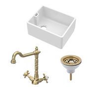 Fireclay 1 Bowl Belfast Sink Strainer Waste Tap Brushed Brass 595mm Balterley Bronze One Size