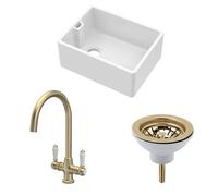Fireclay 1 Bowl Belfast Sink Strainer Waste Tap Brushed Brass 595mm Balterley Bronze One Size