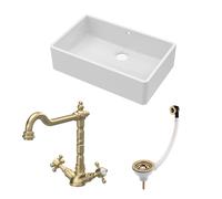Fireclay 1 Bowl Butler Sink Overflow Waste Tap Brushed Brass 595mm Balterley Bronze One Size