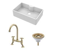 Fireclay 1 Bowl Butler Sink Tap Ledge Waste Tap Brushed Brass 795mm Balterley Bronze One Size