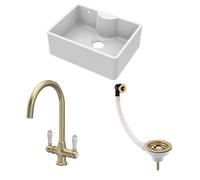Fireclay 1 Bowl Butler Sink Waste Tap Brushed Brass 595mm Balterley Bronze One Size