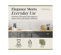 Balterley Ceramic Kitchen Sink with Drainer, Mixer Tap, Waste with Overflow, 101cm Inset Counter Top, 1.5 Reversible Double Bowl Fireclay White Sink with Mono Crosshead Tap (White/Chrome)