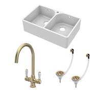 Fireclay 2 Bowl Full Weir Butler Sink Wastes Tap Brushed Brass 795mm Balterley Bronze One Size