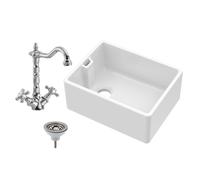 Fireclay 595mm 1 Bowl Belfast Butler Kitchen Sink with French Classic Tap & Waste