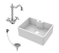 Balterley Fireclay 1 Bowl Butler Sink Overflow 1 Tap Hole Tap Waste 595mm in White Balterley White