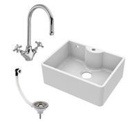 Fireclay 595mm - Butler Kitchen Sink - Tap Ledge with Overflow, Waste & Mixer Tap by Balterley