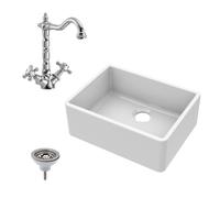 Fireclay Kitchen Butler Sink, Waste & French Tap, 595mm - Chrome Balterley Silver One Size