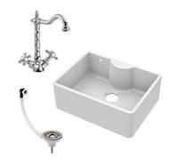 Fireclay 1 Bowl Butler Sink Overflow Tap Ledge Tap Waste 595mm Balterley White One Size
