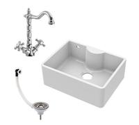 Fireclay 1 Bowl Butler Sink Overflow Tap Ledge Tap Waste 595mm Balterley White One Size