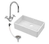 Fireclay 1 Bowl Butler Sink Overflow Sink Mixer Tap Waste 795mm Balterley White One Size