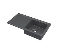Balterley Ceramic Kitchen Sink with Drainer & Overflow Hole, 101cm Bowl Inset Fireclay Black Kitchen Sink, Single Bowl Reversible Ceramic Sinks with Plain Drainer - 1010 x 525 x 235mm (Dark Grey)