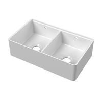 Fireclay Double Bowl Kitchen Sink with Thin Edge, Flush Weir and Overflows - 795mm - Balterley Balterley White One Size