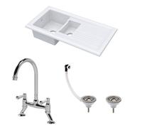 Fireclay 1.5 Bowl Sink Drainer Waste Tap 1010mm Balterley White One Size
