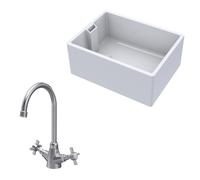 Fireclay 1 Bowl Belfast Sink Tap Brushed Nickel 615mm Balterley White One Size
