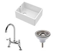 Balterley Fireclay 1 Bowl Belfast Sink Strainer Waste Mixer Tap 595mm in White Balterley White
