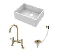 Balterley Single Bowl Butler Sink with Overflow, Waste & Bridge Lever Mixer Tap in White Balterley White