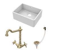 Balterley Single Bowl Butler Sink with Overflow, Waste & Classic Mono Tap in White Balterley White