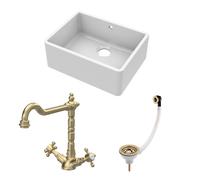 Balterley Single Bowl Butler Sink with Overflow, Waste & Classic Mono Tap in White Balterley White