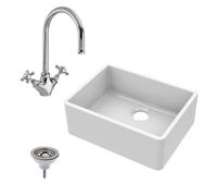 Fireclay Kitchen Bundle - Butler Sink, Waste & Tap, 595mm - Chrome Balterley White One Size