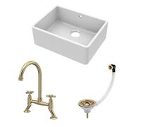 Balterley Single Bowl Butler Sink with Overflow, Waste & Bridge Mixer Tap in White Balterley White