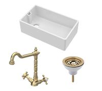 Fireclay 1 Bowl Belfast Sink Strainer Waste Tap Brushed Brass 795mm Balterley White One Size