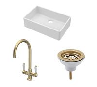 Fireclay 1 Bowl Butler Sink Waste Handle Tap Brushed Brass 795mm Balterley Bronze One Size