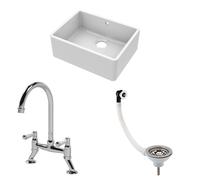 Balterley Fireclay 1 Bowl Butler Sink Overflow Waste Mixer Tap 595mm in White Balterley White