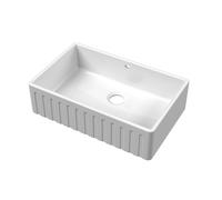 Fireclay Kitchen Single Bowl Fluted Front Butler Sink with Overflow, 795x500mm