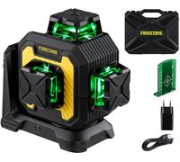 Firecore 3 x 360° Laser Level Green 3D Self-Leveling Cross 12 Lines Lazer Level Three-Plane Leveling and Alignment Laser Tool, Li-ion Battery, Type-C,Hard Carry Case