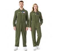 Firecos Pilot Costume Men Adult Fighter Aero Flight Jumpsuit with Patches Pilot Outfit for Halloween Carnival