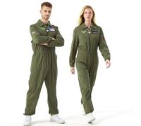 Firecos Pilot Jumpsuit Men Air Force Flight Outfit Fighter Costume Flight Suit with Accessories for Halloween Carnaval with Patches (L)