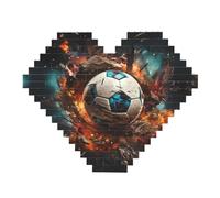 Firecracker Soccer Print Building Brick Block Puzzle - Heart Shaped Picture Puzzles, Wooden Picture Jigsaw Puzzles