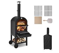 Fired Outdoor Pizza Oven, Wood Fired Pizza Oven for Outside, Freestanding Steel Oven with 2 Wheels Ideal for Barbecue Camping Backyard Party