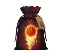 Fired Up Basketball Print Reusable Gift Bags with Drawstring - Xmas Holiday Party Favors Pouches for Christmas, Birthdays