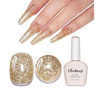 Firedeep 10ml Hema Free Glitter Gel Nail Polish Soak Off Long Lasting Gold Gel Polish Salon DIY at Home Gift for Women 1Pcs