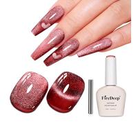 Firedeep 10ml Hema Free Red Cat Eye Gel Nail Polish Soak Off Long Lasting Holographic UV/LED with Magnetic Stick Gift for Women 1Pcs