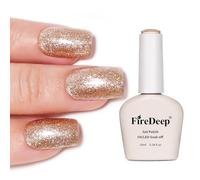 Firedeep Champagne Gold Gel Polish Glitter Hema Free 10ml Same Color Same Top Cover Gold Reflective Sparkle UV Polish Christmas Manicure Art DIY