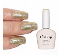 Firedeep Gold Gel Polish Glitter Yellow Gold Hema Free 0.34 OZ Same Color Same Top Cover Reflective Sparkle UV Polish Manicure Art DIY