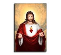 FireDeer Catholic Jesus Poster Print On Canvas Painting Christian God Pictures for Living Room With Frame (Sacred Heart of Jesus-2,16x24inch-Framed)