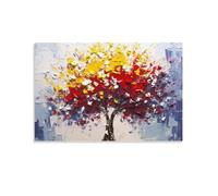 FireDeer Colorful Tree of Life Wall Art Nature Tree Abstract Canvas Painting Textured Picture Country Landscape Poster Artwork for Living Room Bathroom Decor (12x16inch-Unframe,02-yellow and red)