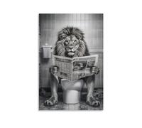 FireDeer Funny Bathroom Canvas Wall Art Dog Animal Reading the Newspaper On Toilet Poster Humor Painting Canvas Prints Modern Aesthetic Picture Farmhouse Decor (24x36inch-Unframe,6-lion)