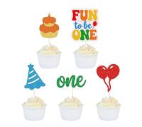 Firefairy 20Pcs Fun to Be One Cupcake Toppers - Glitter First Birthday Cupcake Picks for Boys Girls - 1st Birthday Party Decorations - One Year Old Cake Decorating Supplies