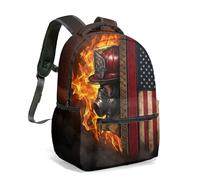 Firefighter American Flag 16 Inch Backpack for Kids School Boys Heroic Fireman Helmet Axe 360 Print Graphic Bookbag (04)