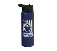 Firefighter American Flag Fire Truck First Responder Graphic Stainless Steel Insulated Water Bottle